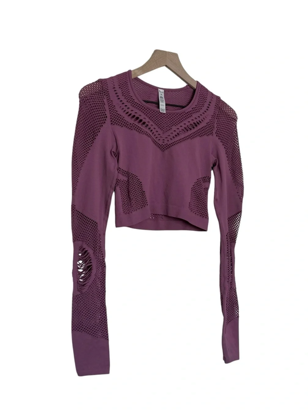 Alo Yoga Siren Medium Cropped Long Sleeve Cut Out Top Gym Workout